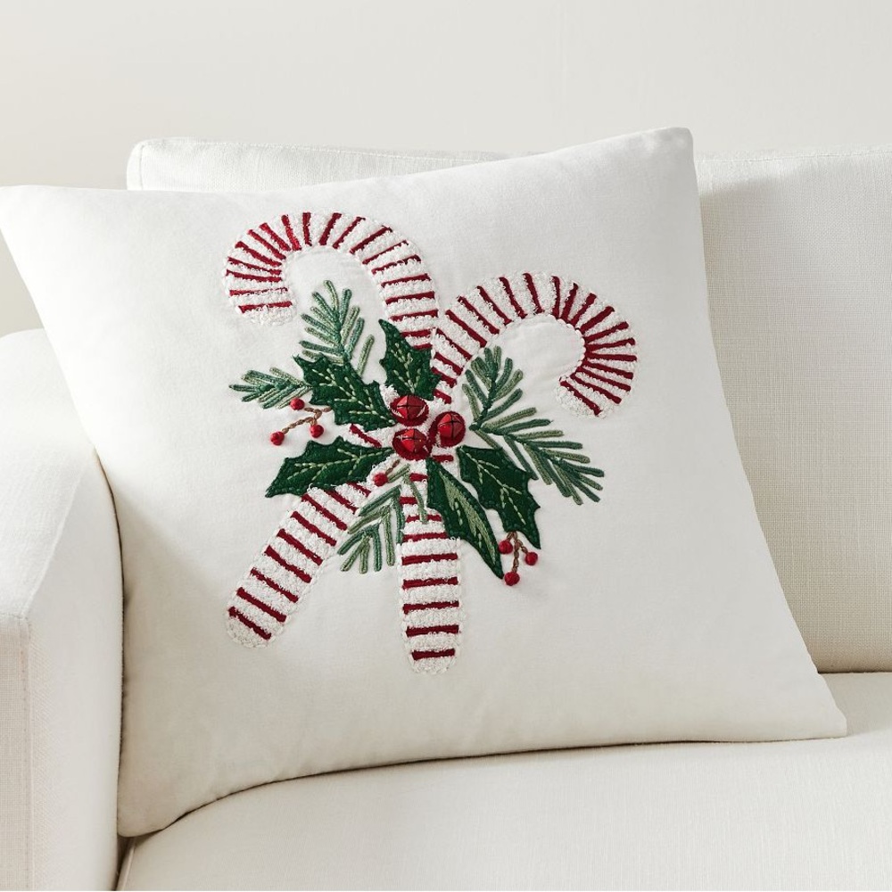 Pottery Barn Candy Cane Embroidered Pillow Cover